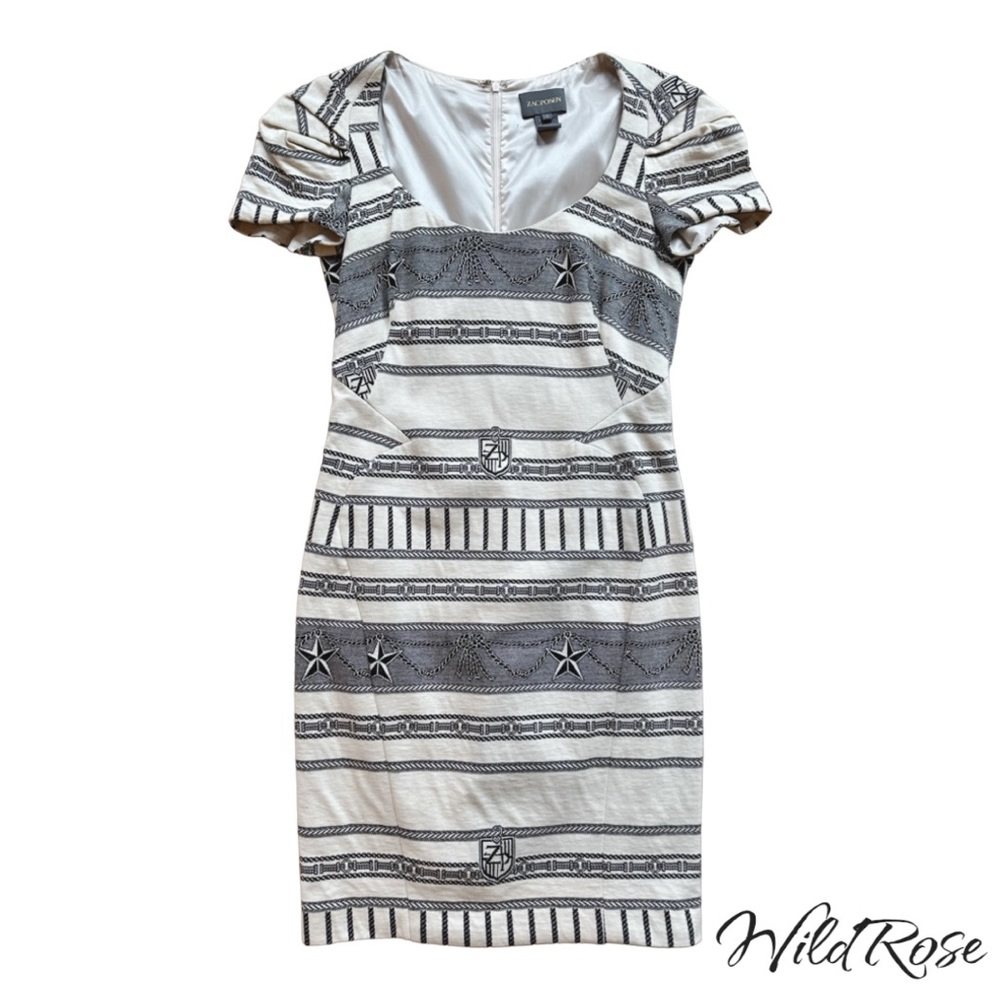ZAC POSEN White & Black Nautical Star Sailor Sheath Dress SZ 8